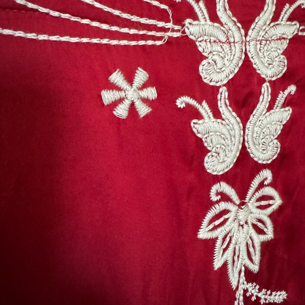 Johnny Was Bishop Sleeve Blouse Burgundy Embroidered Odette Small Retails $298! - Picture 7 of 7
